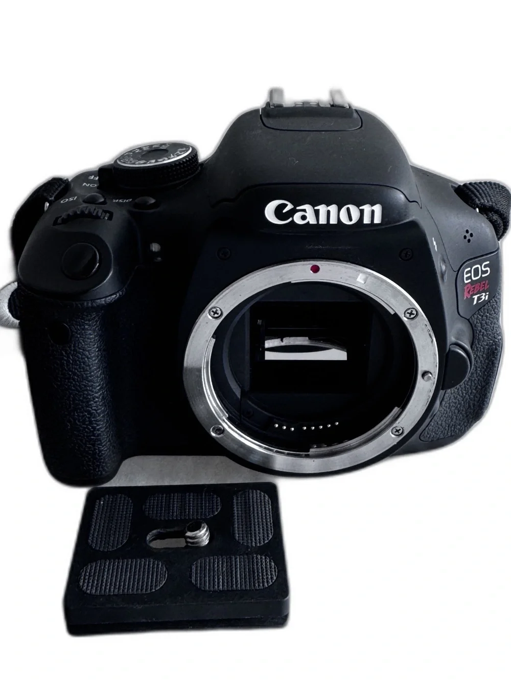 Canon EOS Rebel T3i DSLR Camera Body and Strap and Tripod Attachment